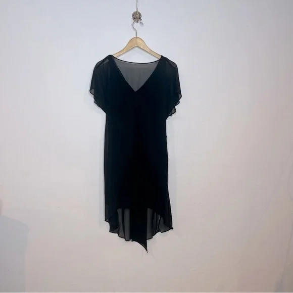 Adrianna Papell Womens XS Black Flutter Sleeve Chiffon Dress High Low Hemline - Picture 3 of 14